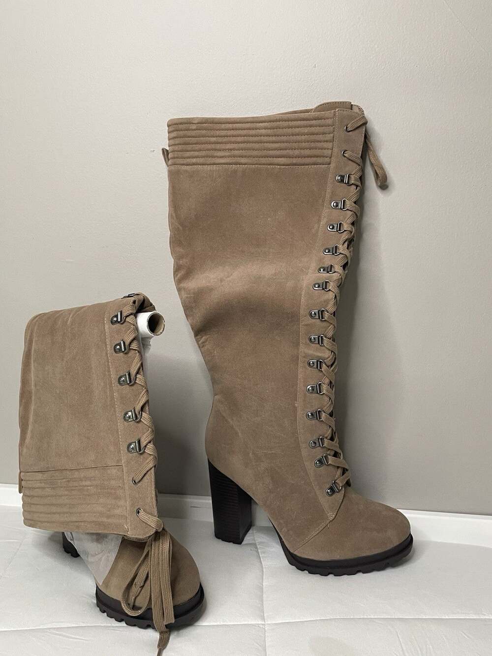 Eliza-E Portabella Lace-Up Knee-High Block Heel Boots Women’s Size 9